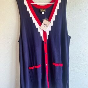 Bob Mackie Navy and Red Zigzag Vest